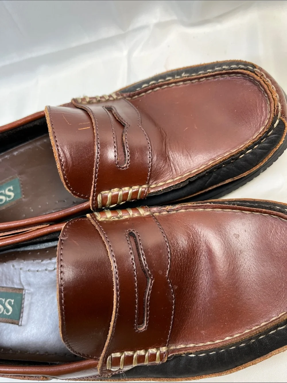 Bass Men's Two-Tone Brown Leather Penny Loafers